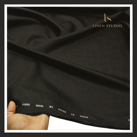 Roger La Viale 100% Pure 120's Australian Merino Wool Suiting - Darkest Grey Crosshatch Texture (NEW)
