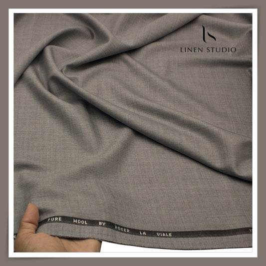 Roger La Viale 100% Pure 120's Australian Merino Wool Suiting - Medium Grey Crosshatch Texture (NEW)