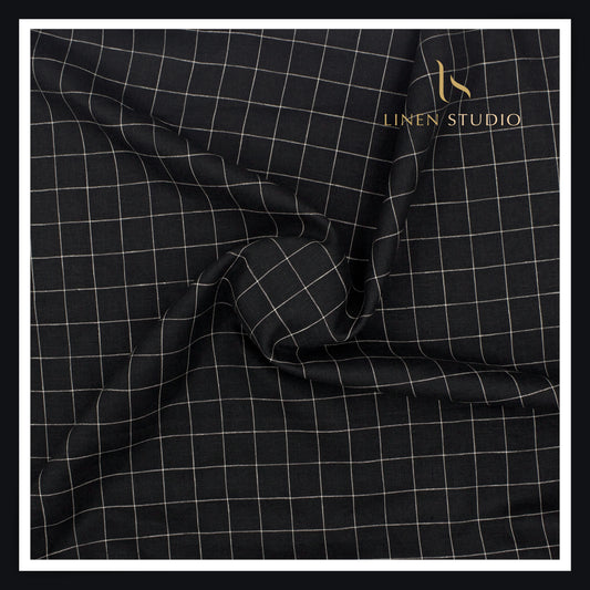 Burgoyne 60 Lea Pure Linen Shirting - Black Evergreen Checks (NEW)