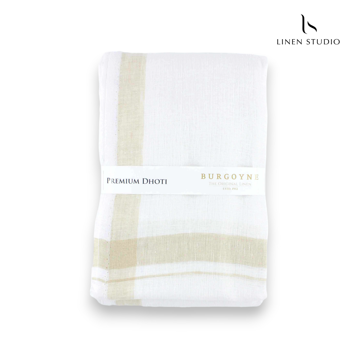 Sand Medium Border - Pure Linen Dhoti by Burgoyne - Linen Studio