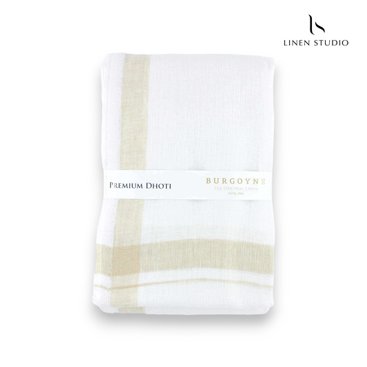 Sand Medium Border - Pure Linen Dhoti by Burgoyne - Linen Studio