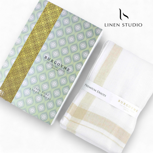 Sand Medium Border - Pure Linen Dhoti by Burgoyne - Linen Studio