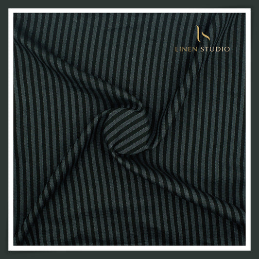 Burgoyne 60 Lea Pure Linen Shirting - Black & Grey Fancy Stripes (NEW)