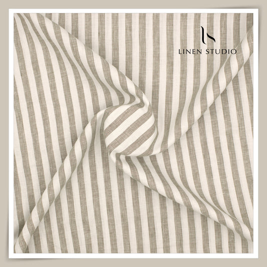 Burgoyne 60 Lea Pure Linen Shirting - Classic Cream & Natural Stripes (NEW)