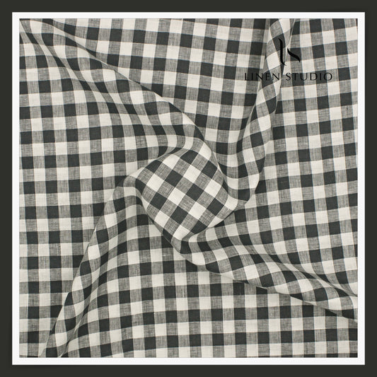 Burgoyne 60 Lea Pure Linen Shirting - Classic Black & White Checks (NEW)