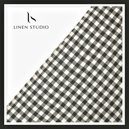 Burgoyne 60 Lea Pure Linen Shirting - Classic Black & White Checks (NEW)