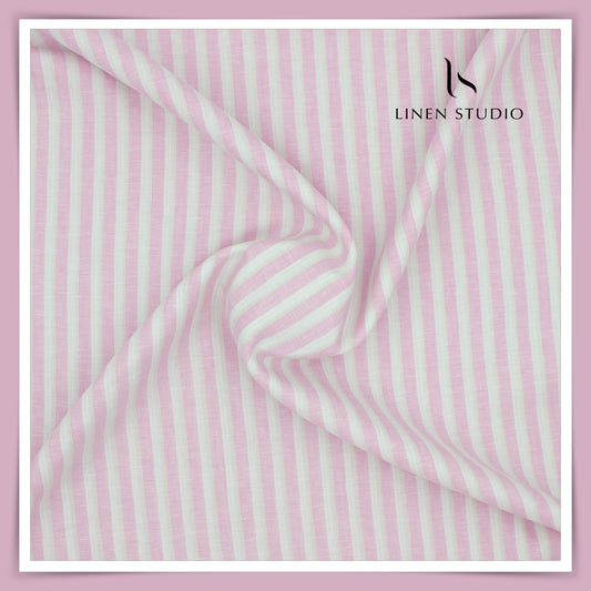 Burgoyne 60 Lea Pure Linen Shirting - Classic White & Pink Stripes (NEW)