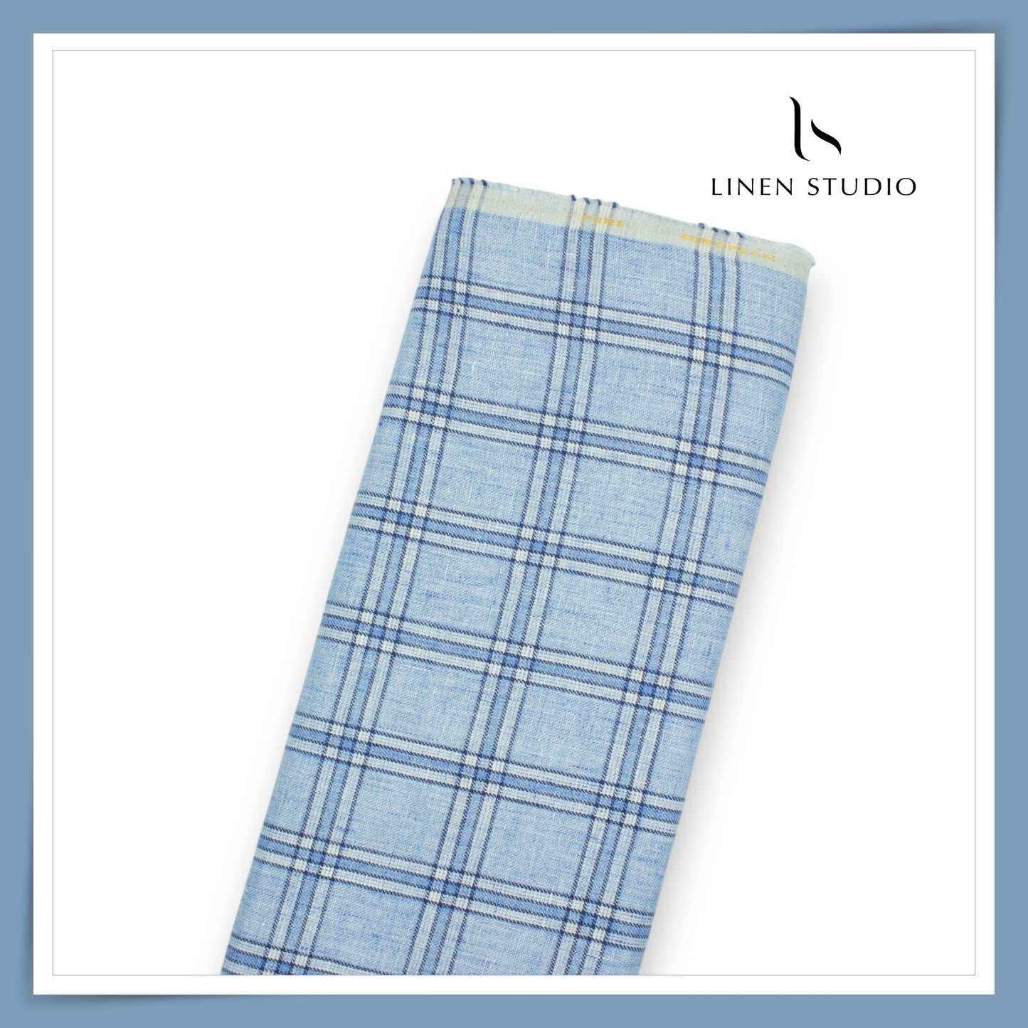 100% Pure Linen 40 Lea Suiting by Linen Fiesta - Classic Blue Checks (NEW)