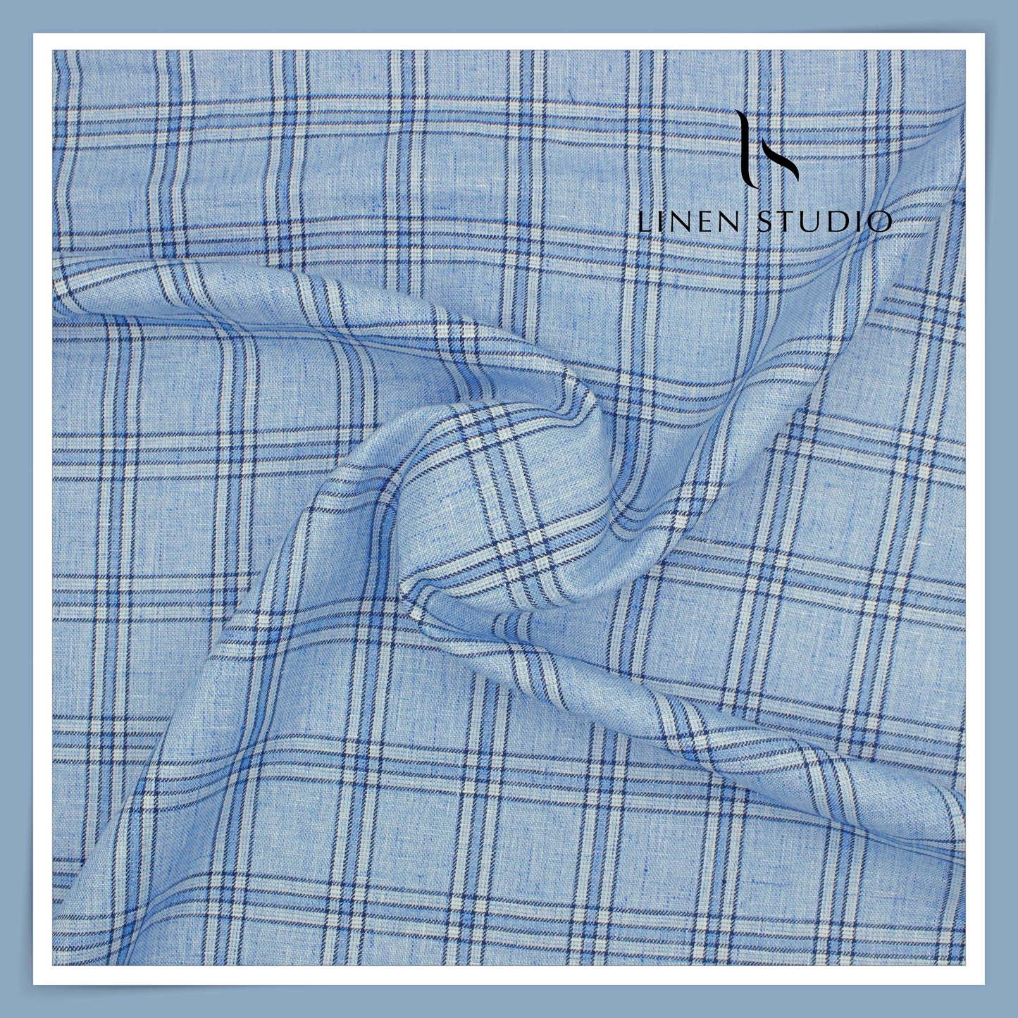100% Pure Linen 40 Lea Suiting by Linen Fiesta - Classic Blue Checks (NEW)