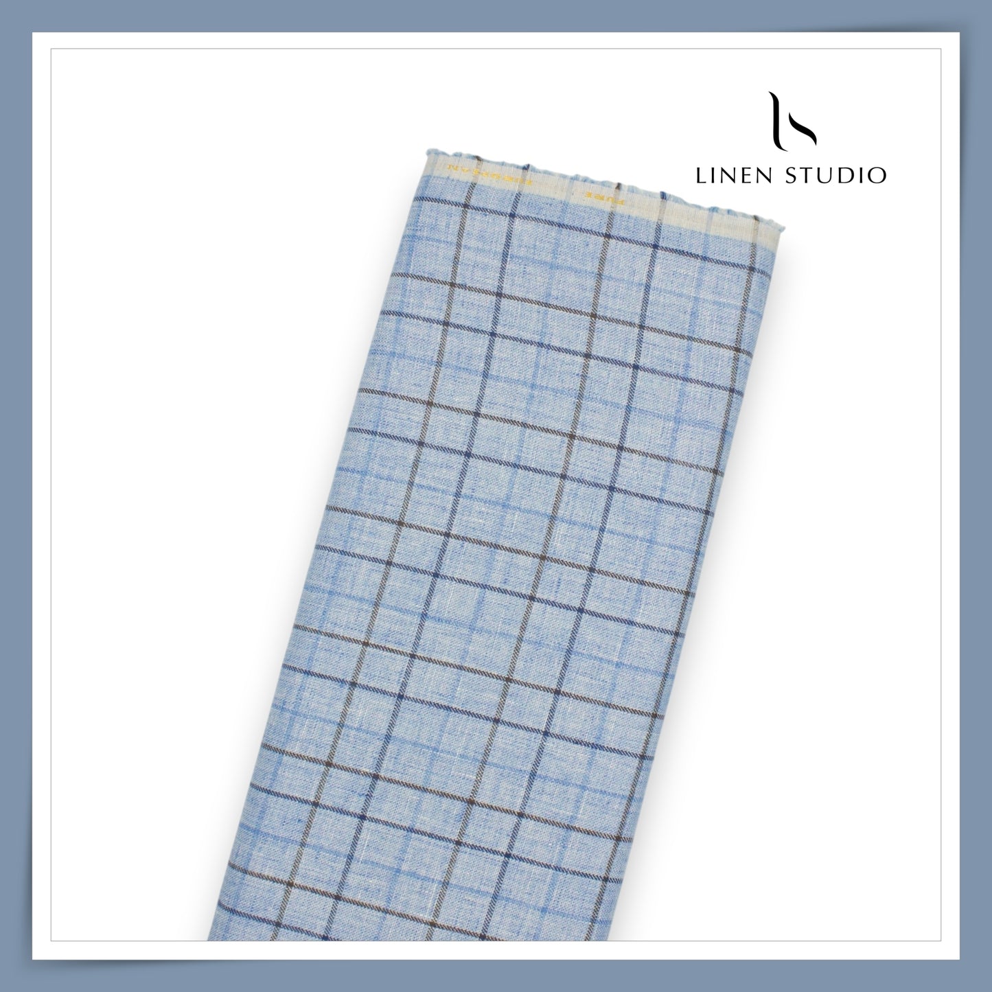 100% Pure Linen 40 Lea Suiting by Linen Fiesta - Fancy Blue Checks (NEW)