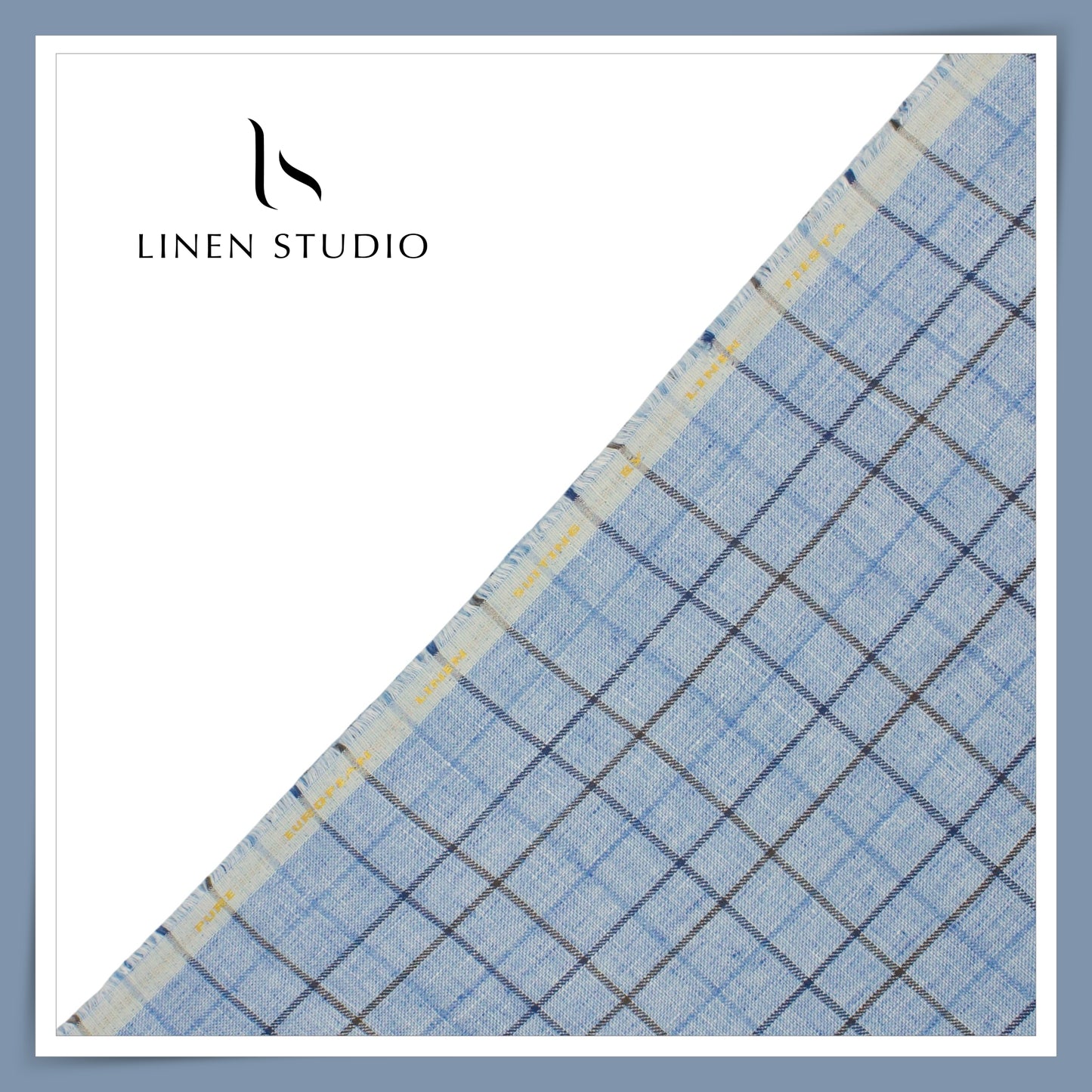 100% Pure Linen 40 Lea Suiting by Linen Fiesta - Fancy Blue Checks (NEW)