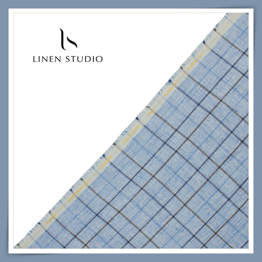 100% Pure Linen 40 Lea Suiting by Linen Fiesta - Fancy Blue Checks (NEW)
