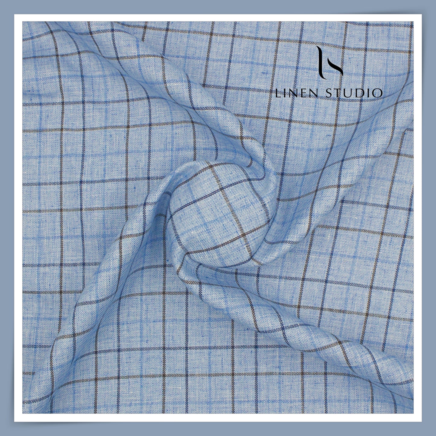100% Pure Linen 40 Lea Suiting by Linen Fiesta - Fancy Blue Checks (NEW)