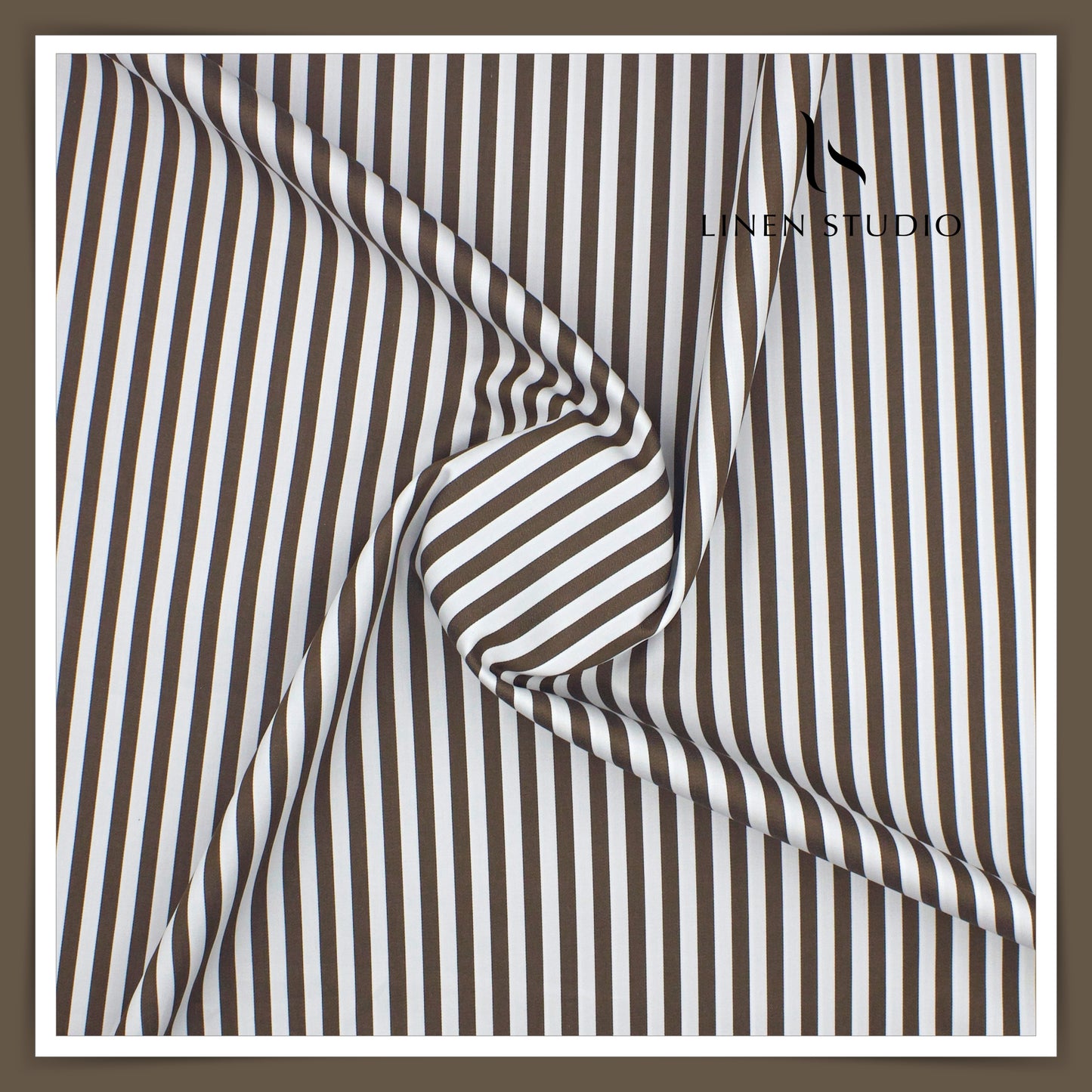 100% Finest Giza Cotton Shirting by Burgoyne - Brown Awning Stripes (NEW)