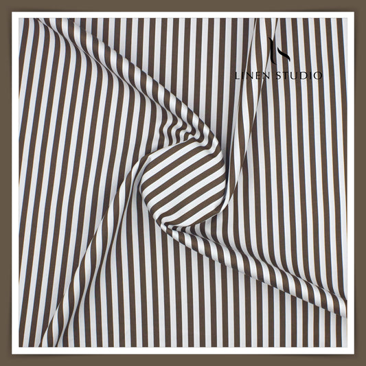 100% Finest Giza Cotton Shirting by Burgoyne - Brown Awning Stripes (NEW)