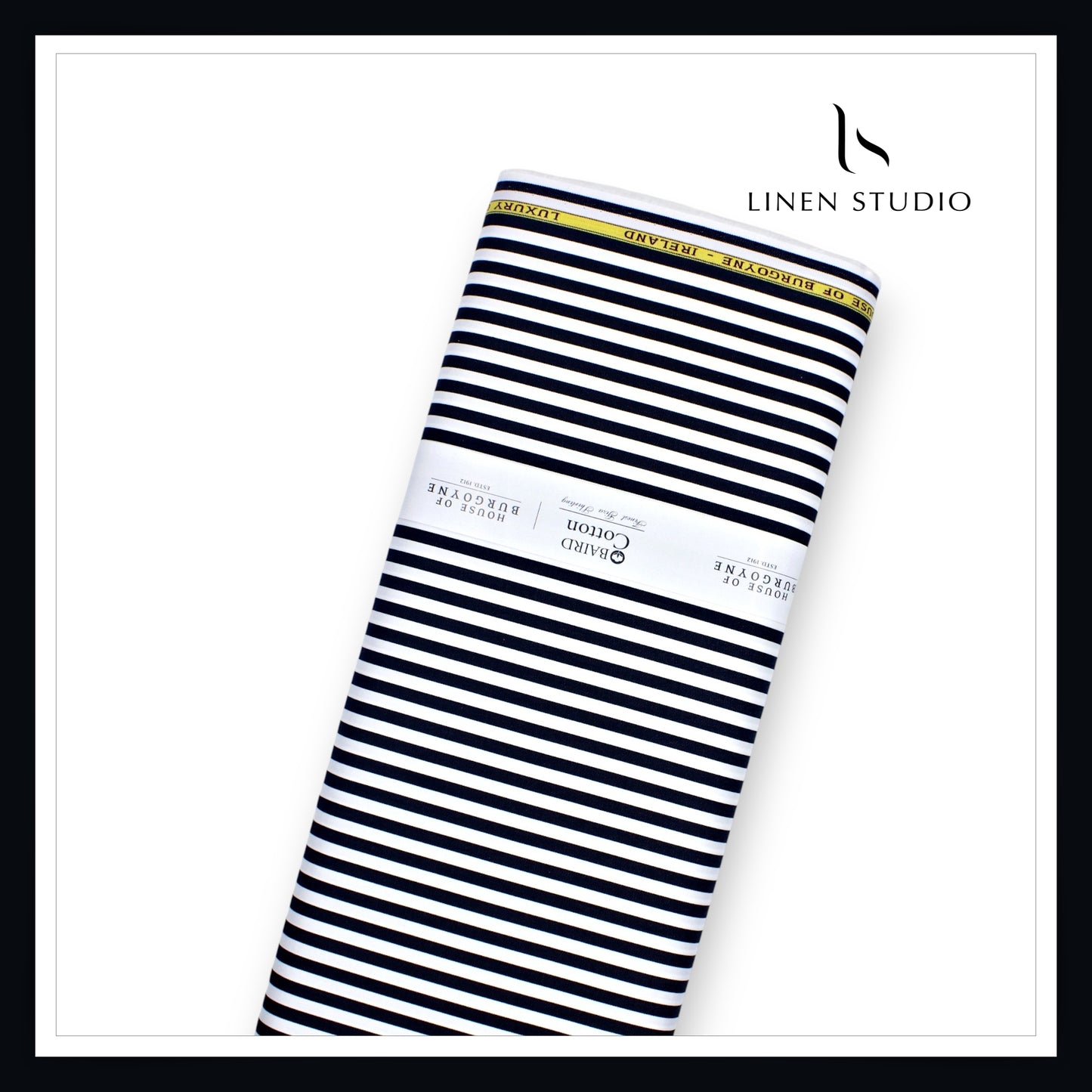 100% Finest Giza Cotton Shirting by Burgoyne - Black Awning Stripes (NEW)
