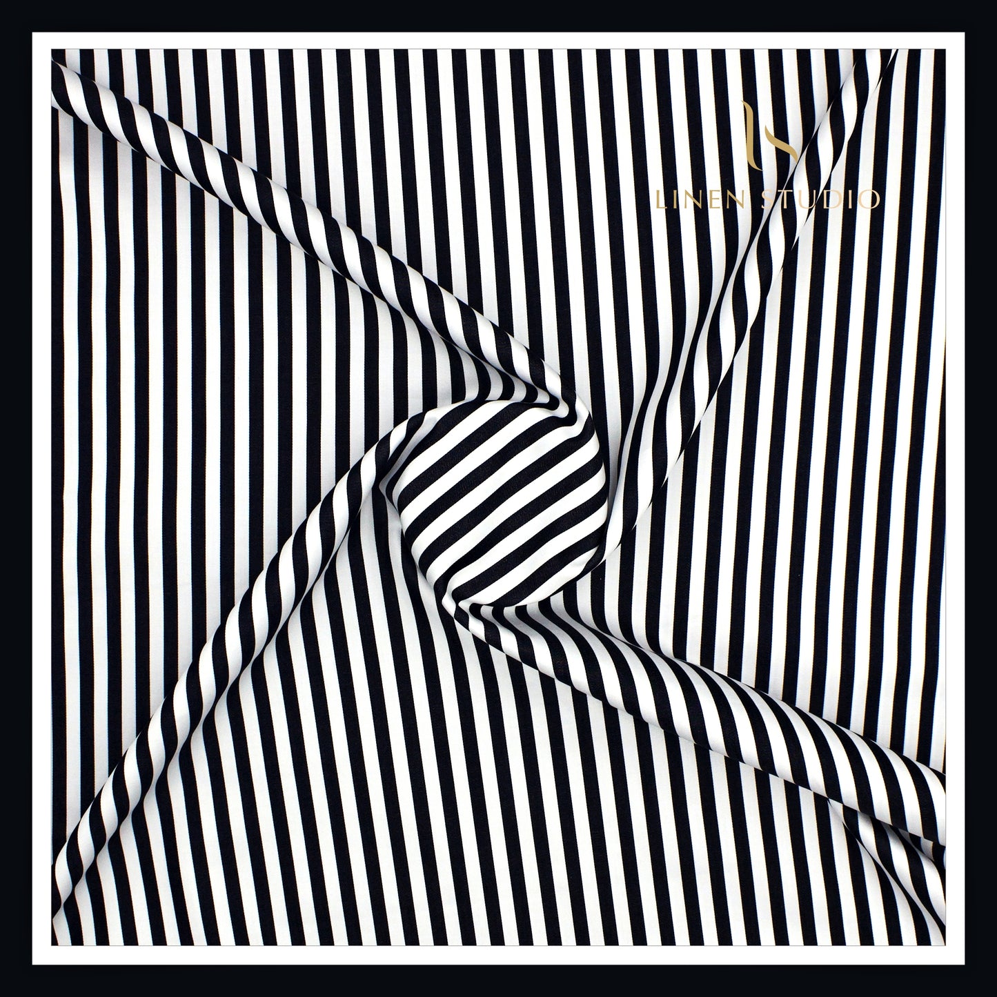 100% Finest Giza Cotton Shirting by Burgoyne - Black Awning Stripes (NEW)