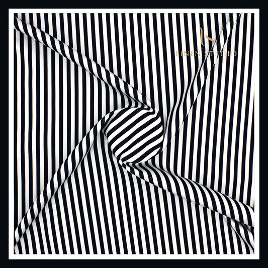 100% Finest Giza Cotton Shirting by Burgoyne - Black Awning Stripes (NEW)