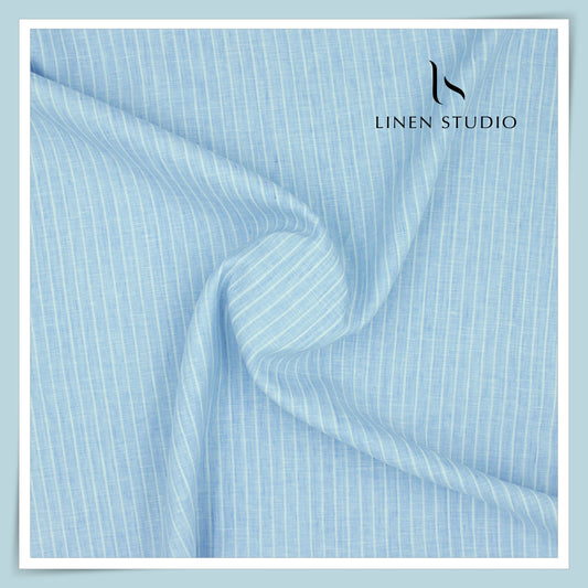 80 Lea Premium Shirting by Burgoyne - Neptune Blue Stripes (NEW)
