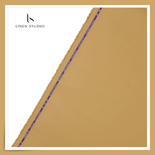 Premium Giza Cotton Satin Lycra Suiting - Camel Tan (98% Cotton 2% Lycra) (NEW)
