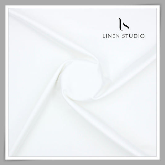 Premium Giza Cotton Satin Lycra Suiting - Bright White (98% Cotton 2% Lycra) (NEW)
