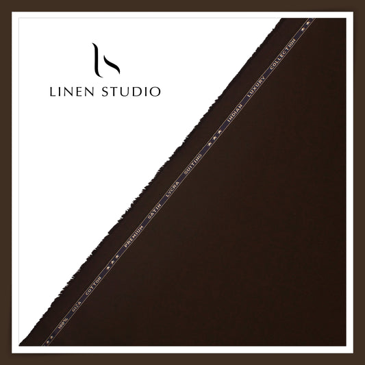 Premium Giza Cotton Satin Lycra Suiting - Dark Brown (98% Cotton 2% Lycra) (NEW)