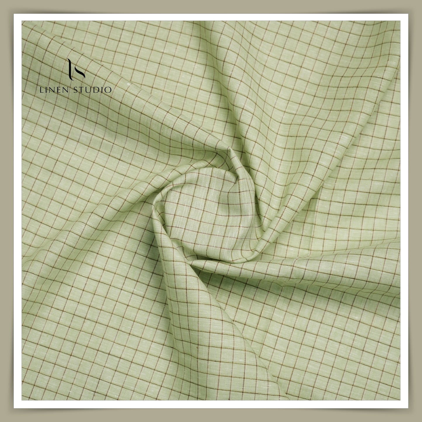 60 Lea European Linen Shirting - Pista Green Checks - Linen Studio
