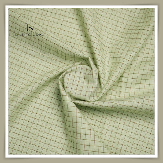 60 Lea European Linen Shirting - Pista Green Checks - Linen Studio