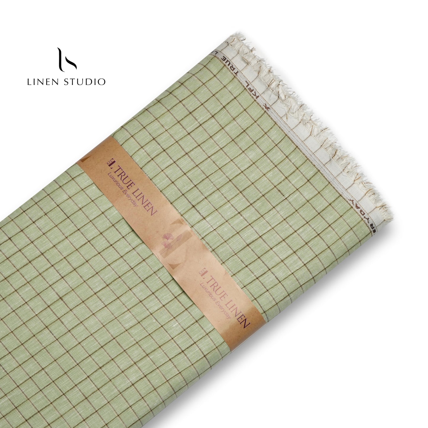 60 Lea European Linen Shirting - Pista Green Checks - Linen Studio