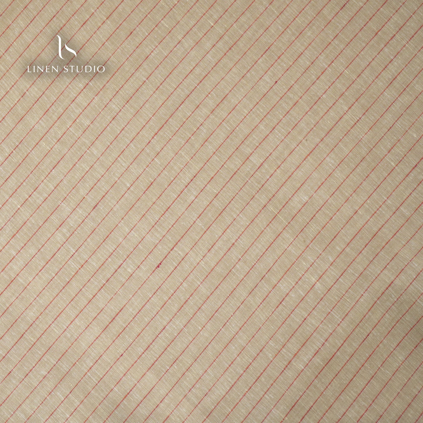 60 Lea European Linen Shirting - Wheat With Red Stripes - Linen Studio