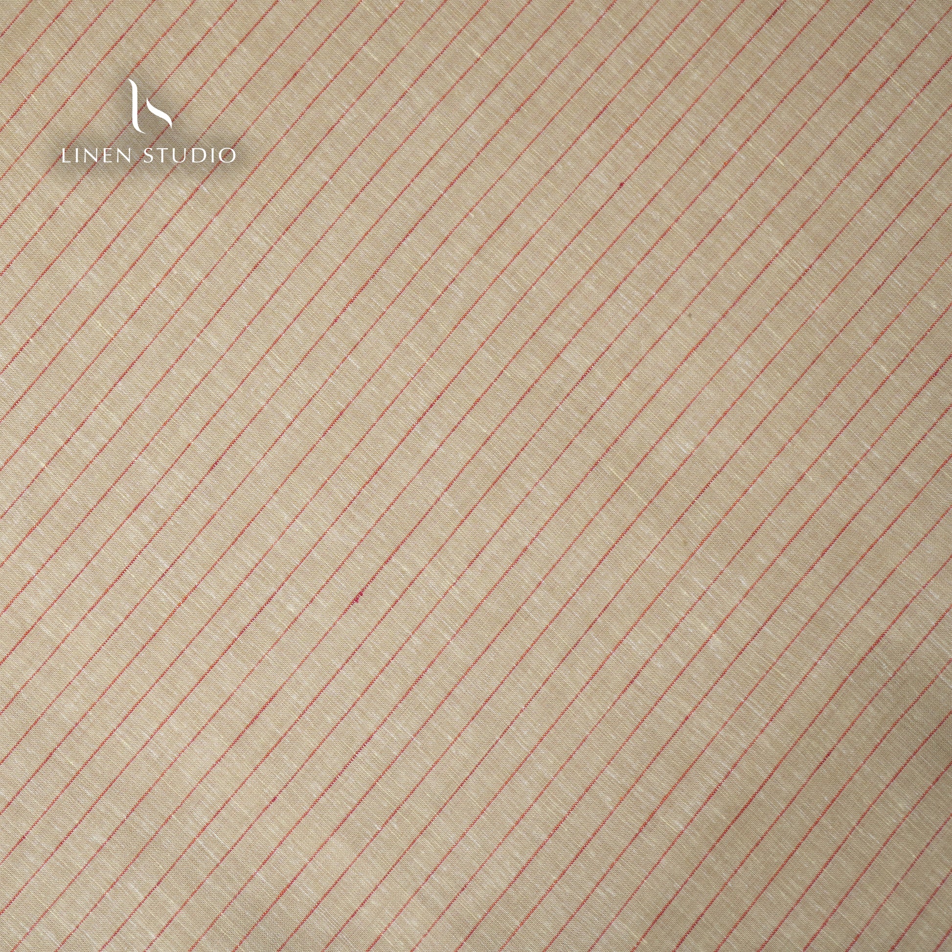 60 Lea European Linen Shirting - Wheat With Red Stripes - Linen Studio