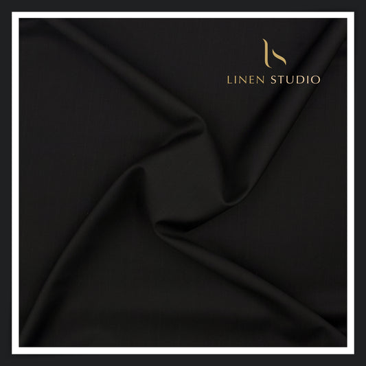 140's Merino Wool by Vercelli - Jet Black with Silver Lurex Stripes (Mild Shimmer)