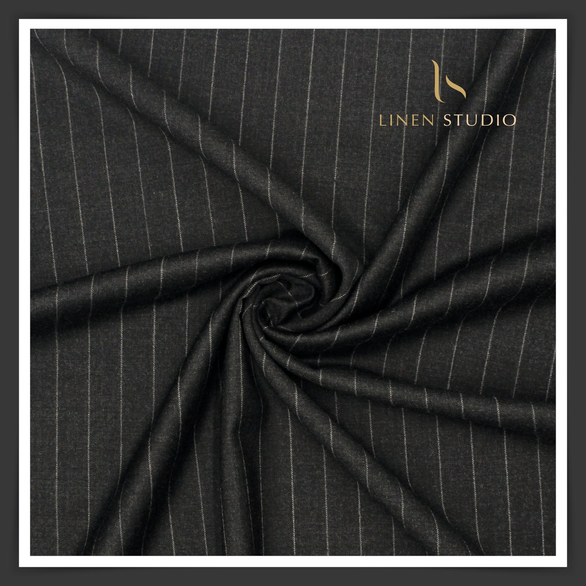 Super 120's Australian Merino Wool by Vercelli - Black with White Stripes - Linen Studio