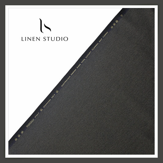 Vercelli Italy 100% Pure Milled Wool Premium Suiting - Grey with Black Thin Stripes (NEW)
