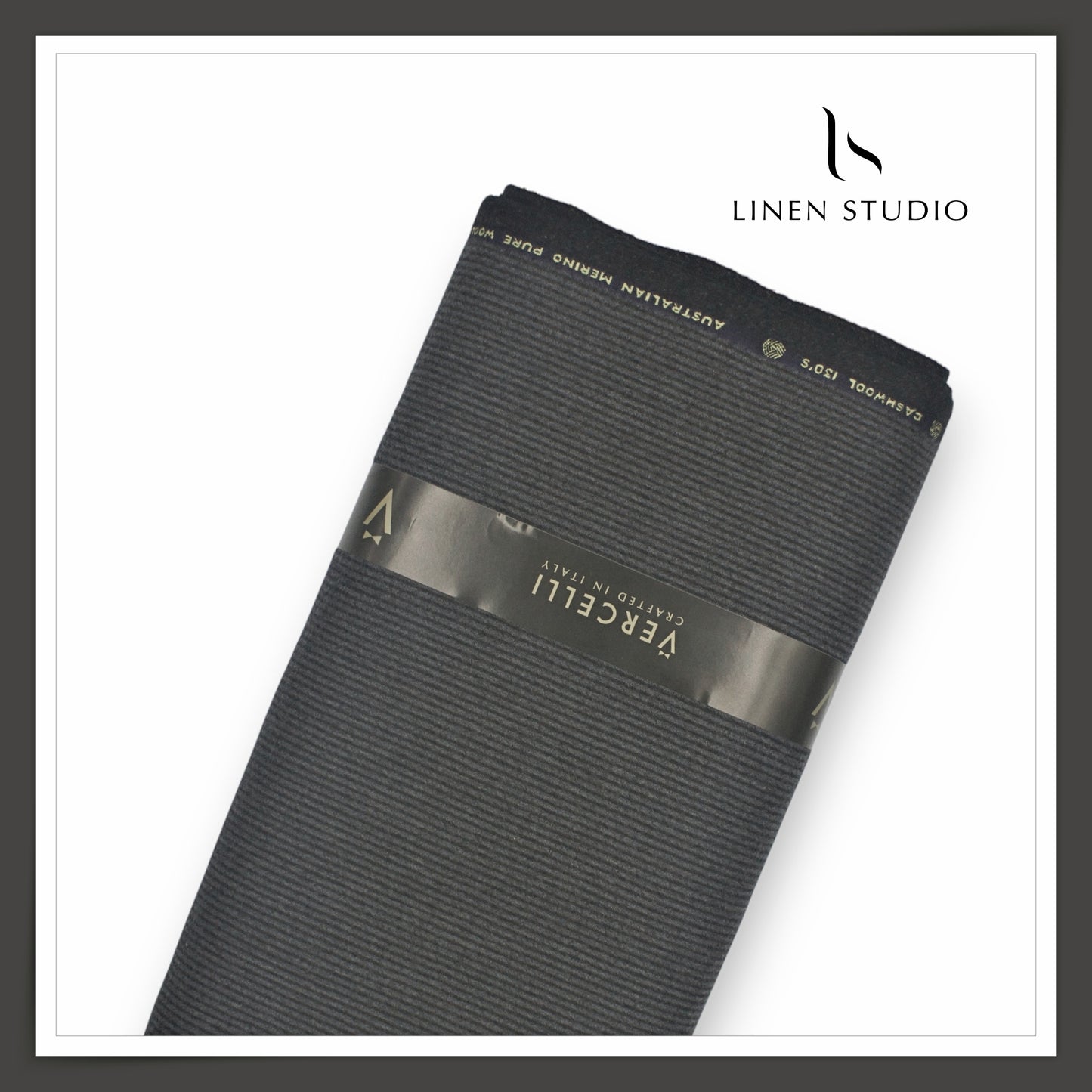 100% Merino & Cashmere Wool Flannel Suiting by Vercelli - Grey with Black Thin Stripes (NEW)