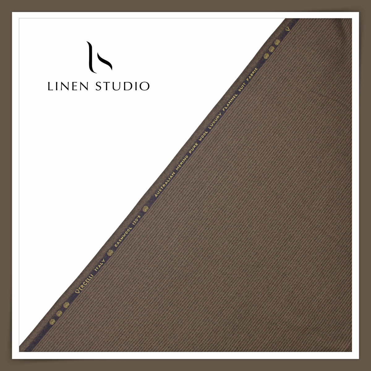Vercelli Italy 100% Pure Milled Wool Premium Suiting - Taupe Brown with Thin Stripes (NEW)