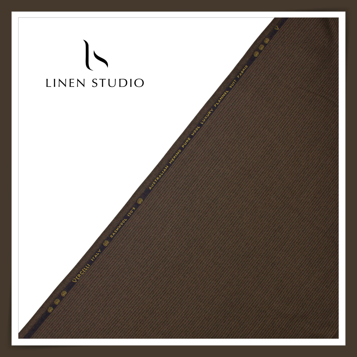 Vercelli Italy 100% Pure Milled Wool Premium Suiting - Brown with Black Thin Stripes (NEW)