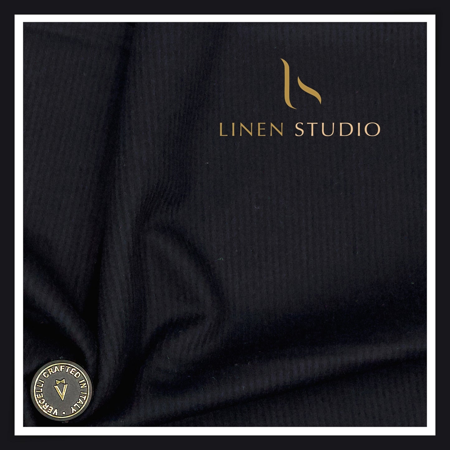 100% Merino & Cashmere Wool Flannel Suiting by Vercelli - Dark Blue with Black Stripes (NEW)