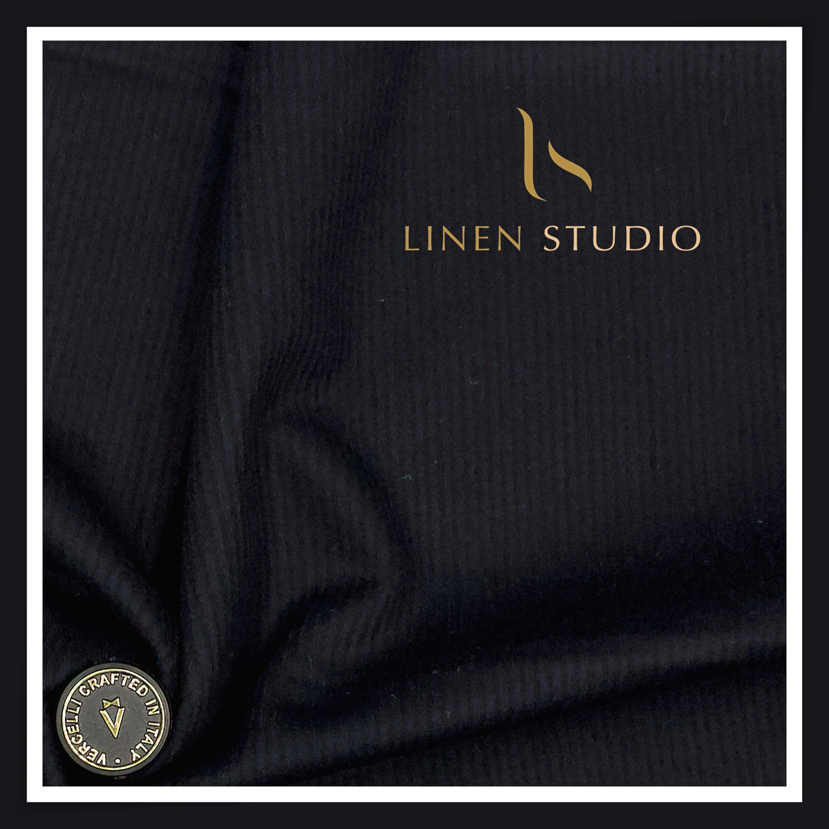 Vercelli Italy 100% Pure Milled Wool Premium Suiting - Dark Blue with Thin Black Stripes (NEW)