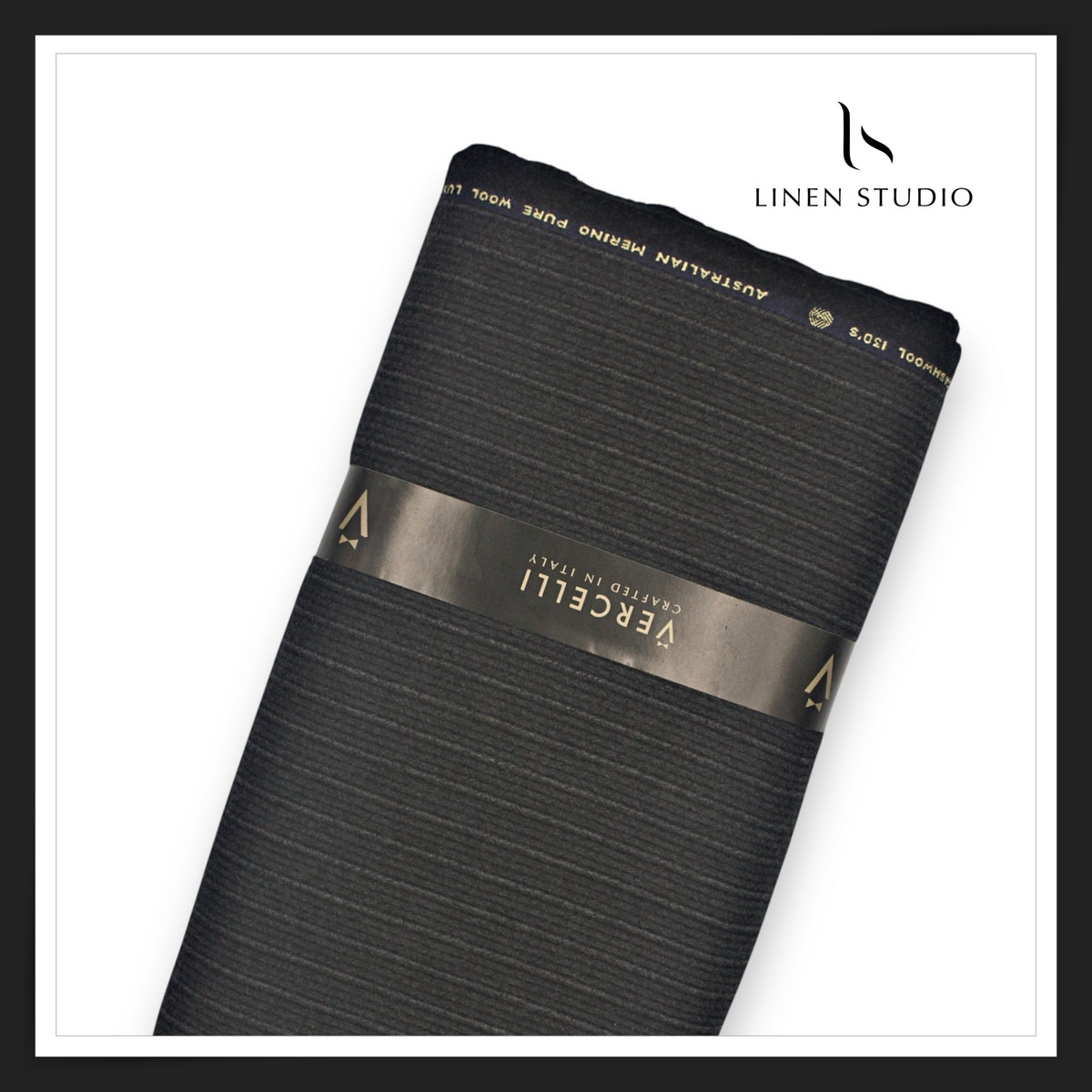 Vercelli Italy 130's Luxury Flannel Pure Wool Suiting 90% Merino & 10% Cashmere - Charcoal Grey Pinstripe (NEW)