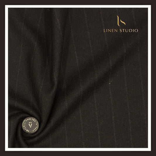 Vercelli Italy 100% Pure Milled Wool Premium Suiting- Brown With Grey Stripes (NEW)