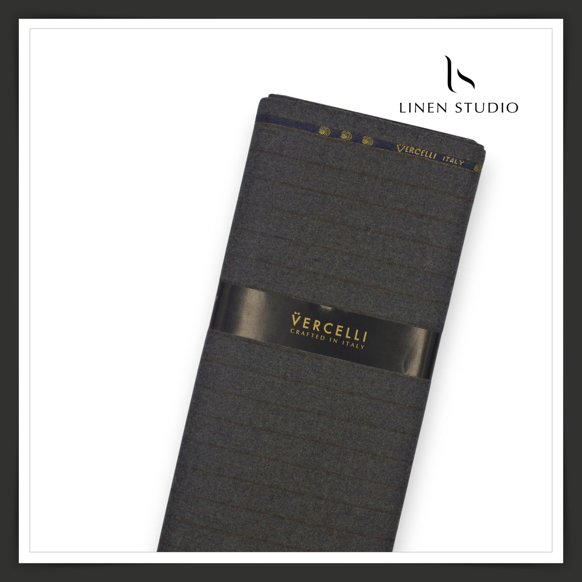 Vercelli Italy 100% Pure Milled Wool Premium Suiting - Dark Grey Stripes (NEW)