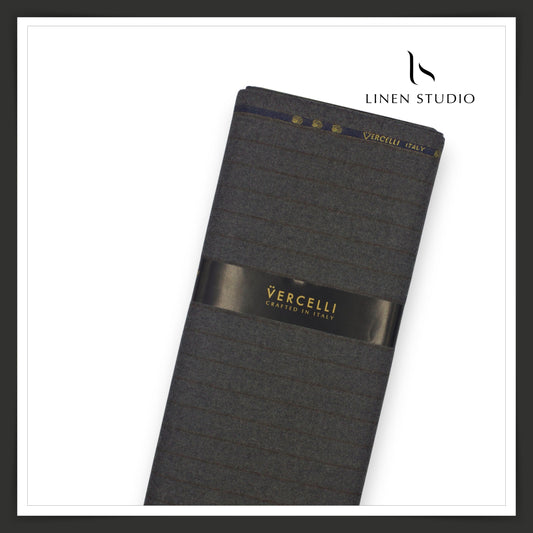 Vercelli Italy 100% Pure Milled Wool Premium Suiting - Dark Grey Stripes (NEW)