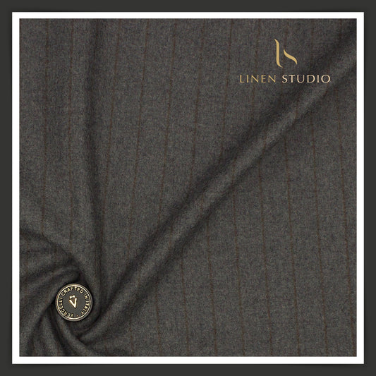 Vercelli Italy 100% Pure Milled Wool Premium Suiting - Dark Grey Stripes (NEW)