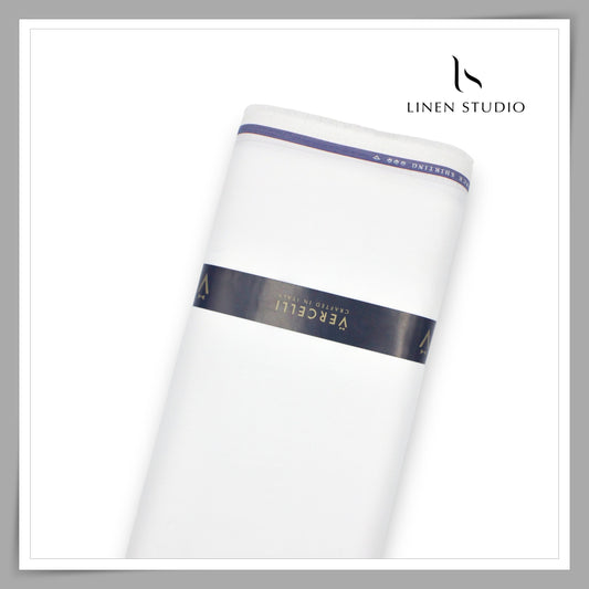 2/100's Wrinkle Resistant Supima Cotton Twill Shirting by Vercelli - Pure White (NEW) (Most Selling)