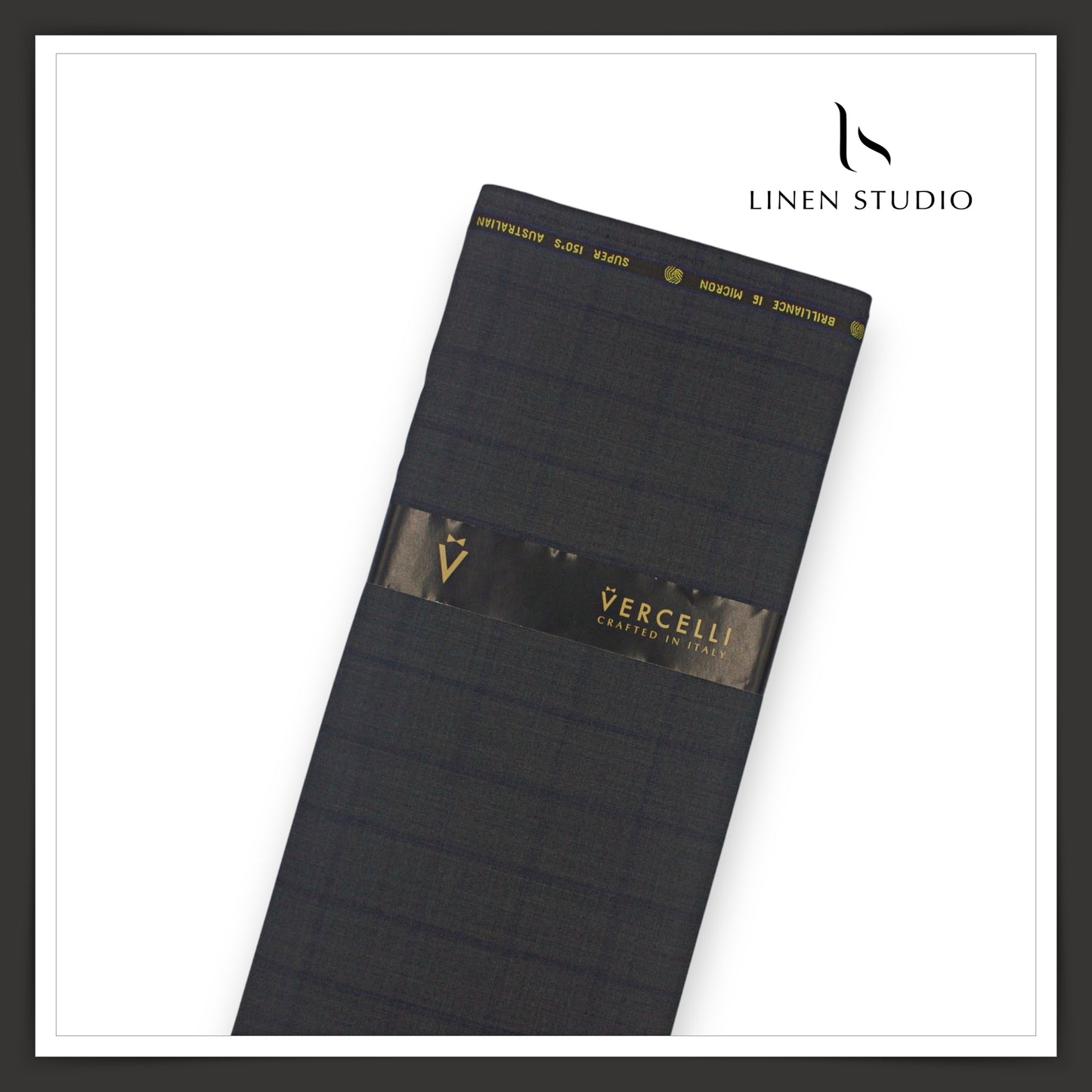 Super 150's Australian Merino Wool by Vercelli - Space Grey with Subtle Blue Checks (NEW)