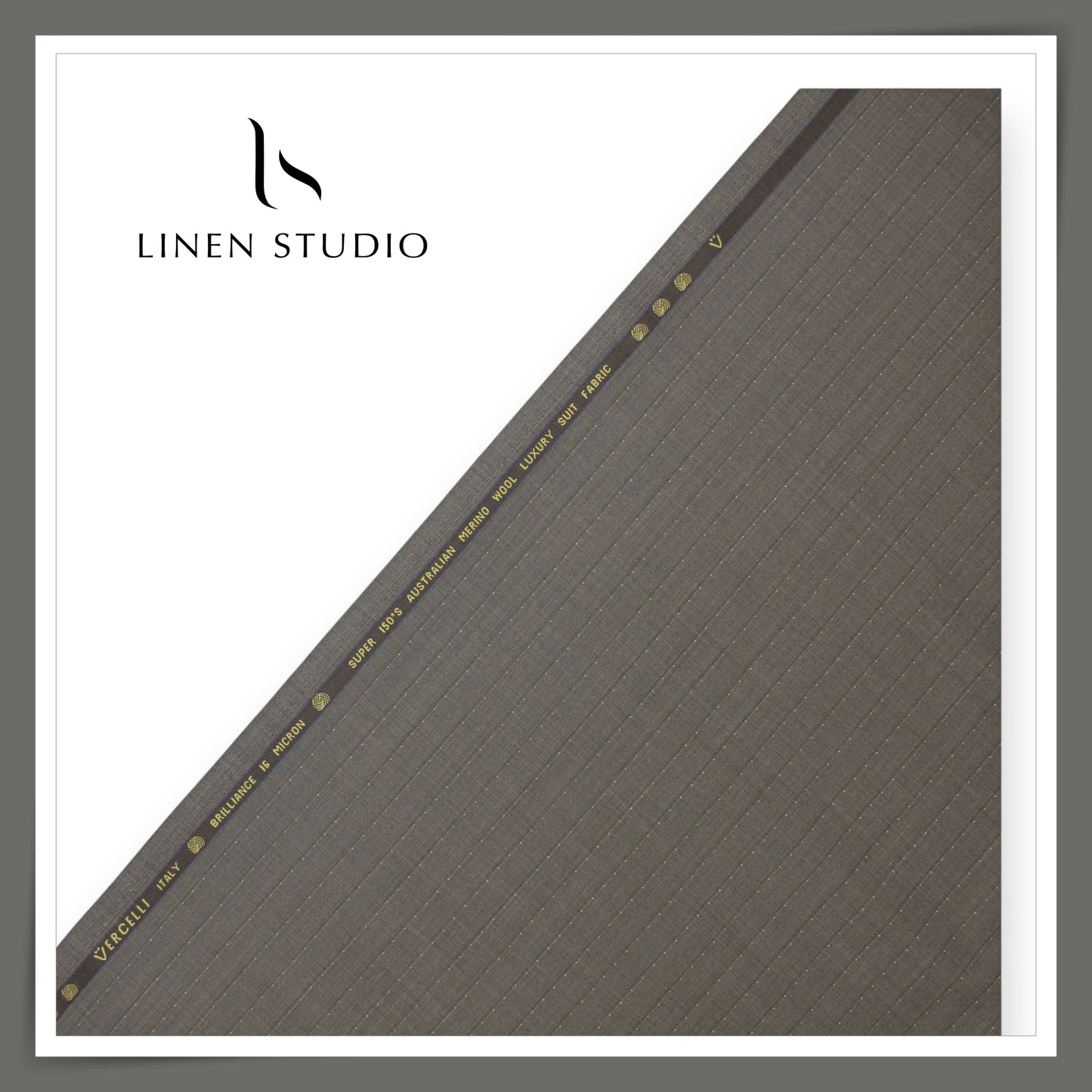 Super 150's Australian Merino Wool by Vercelli - Grey with Dotted Stripes (NEW) (Zoom In)