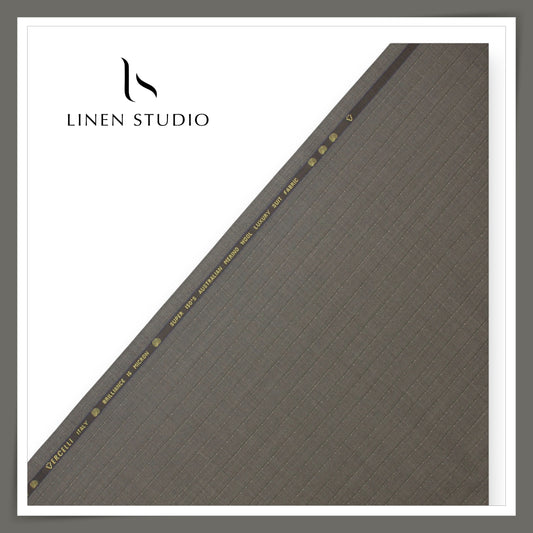 Super 150's Australian Merino Wool by Vercelli - Grey with Dotted Stripes (NEW) (Zoom In)