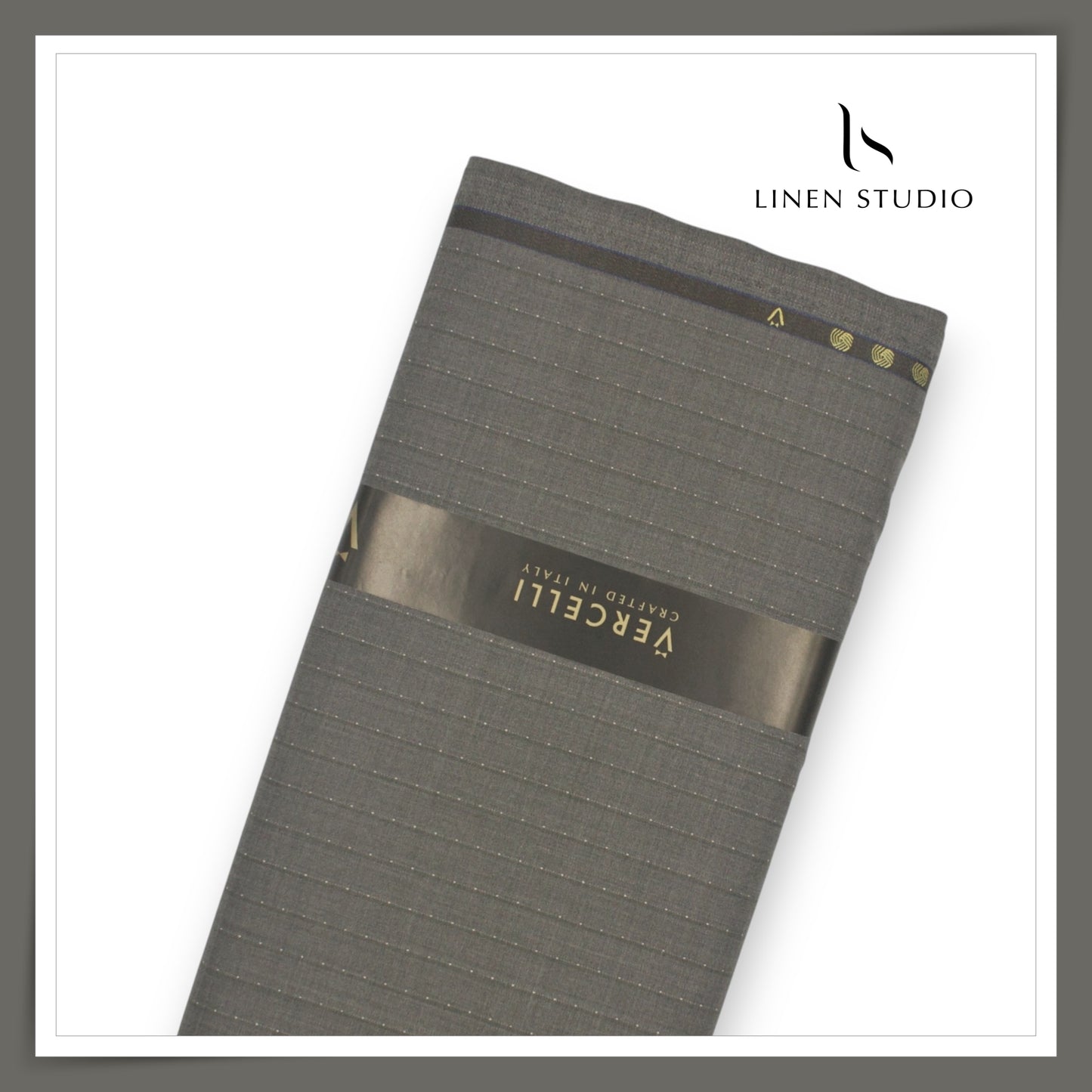 Super 150's Australian Merino Wool by Vercelli - Grey with Dotted Stripes (NEW) (Zoom In)