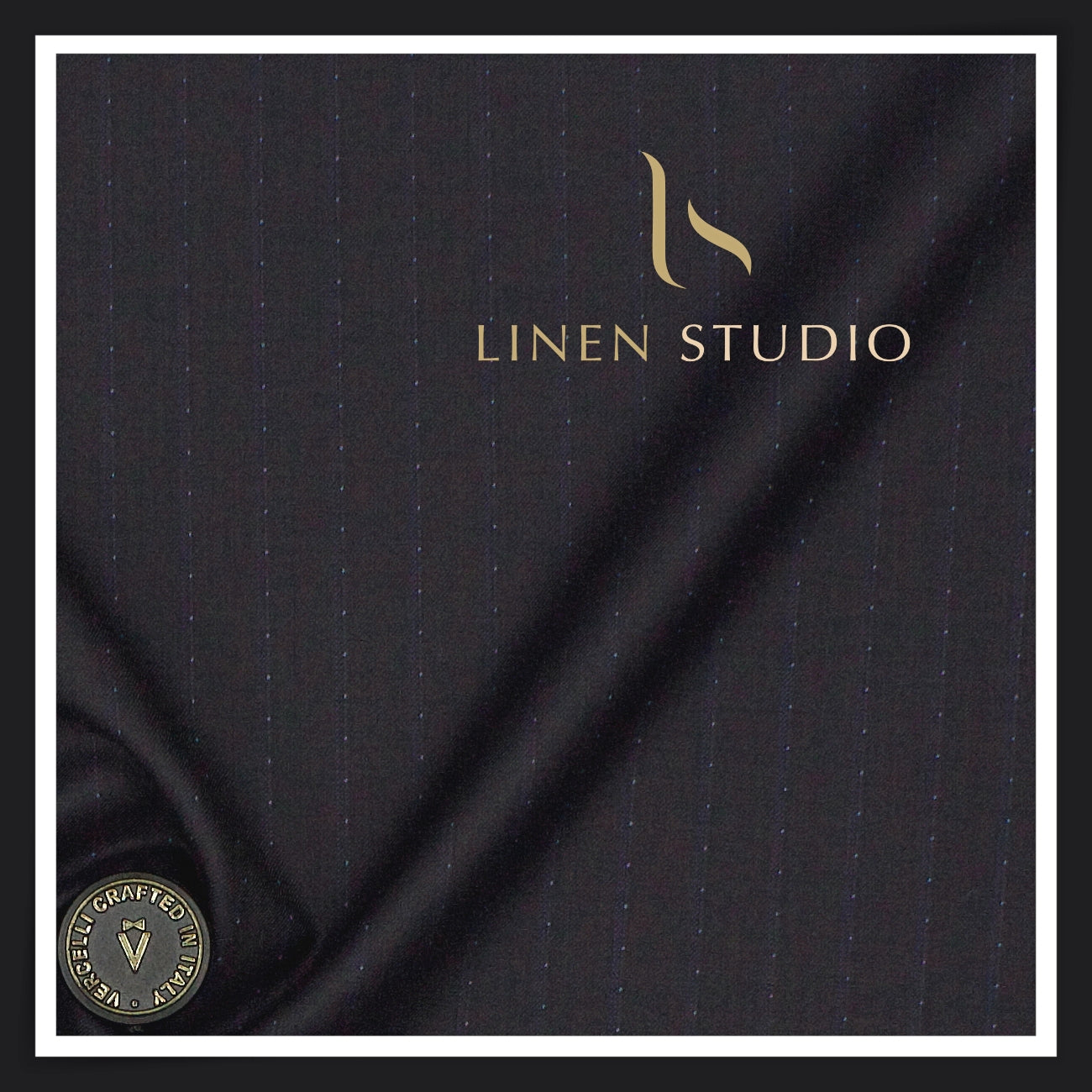 Super 150's Australian Merino Wool by Vercelli - Deep Blue with Dotted Blue Stripes (NEW) (Zoom In)
